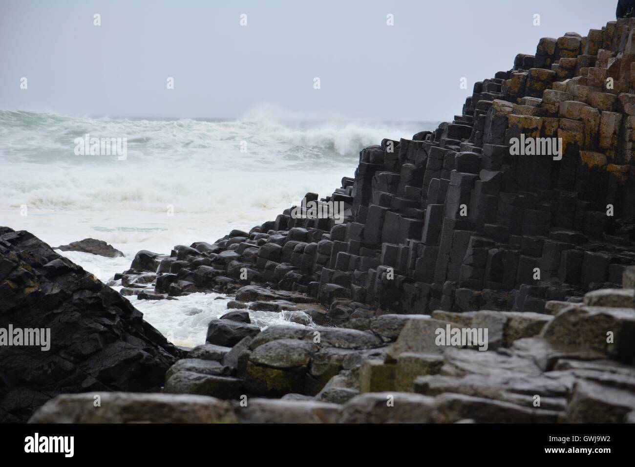 Stormy day at the Giants Causeway Stock Photo