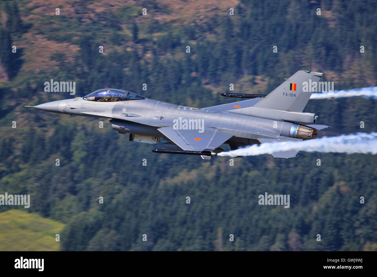 Flight of F-16 Falcon at Airpower in Zeltweg, Austria Stock Photo