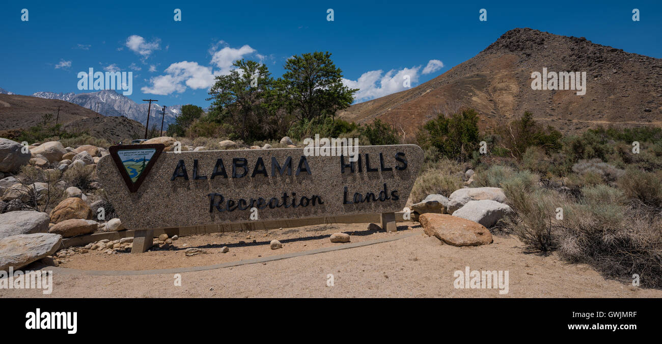 Alabama Hills Recreation Lands Entrance Sign Lone Pine California Stock Photo