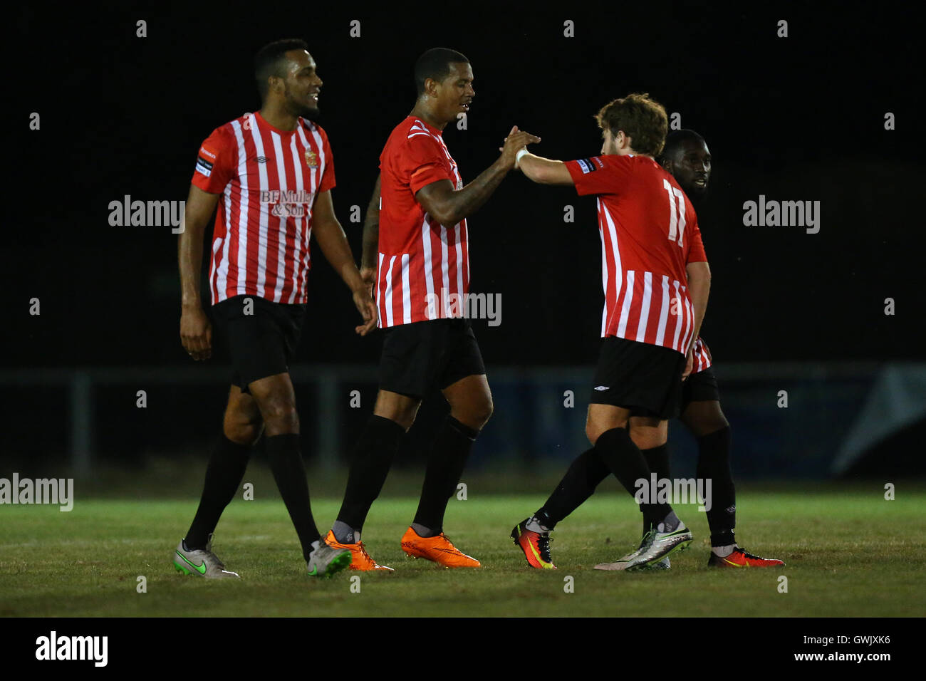 Leon McKenzie of Hornchurch (2nd L) scores the first goal for his team