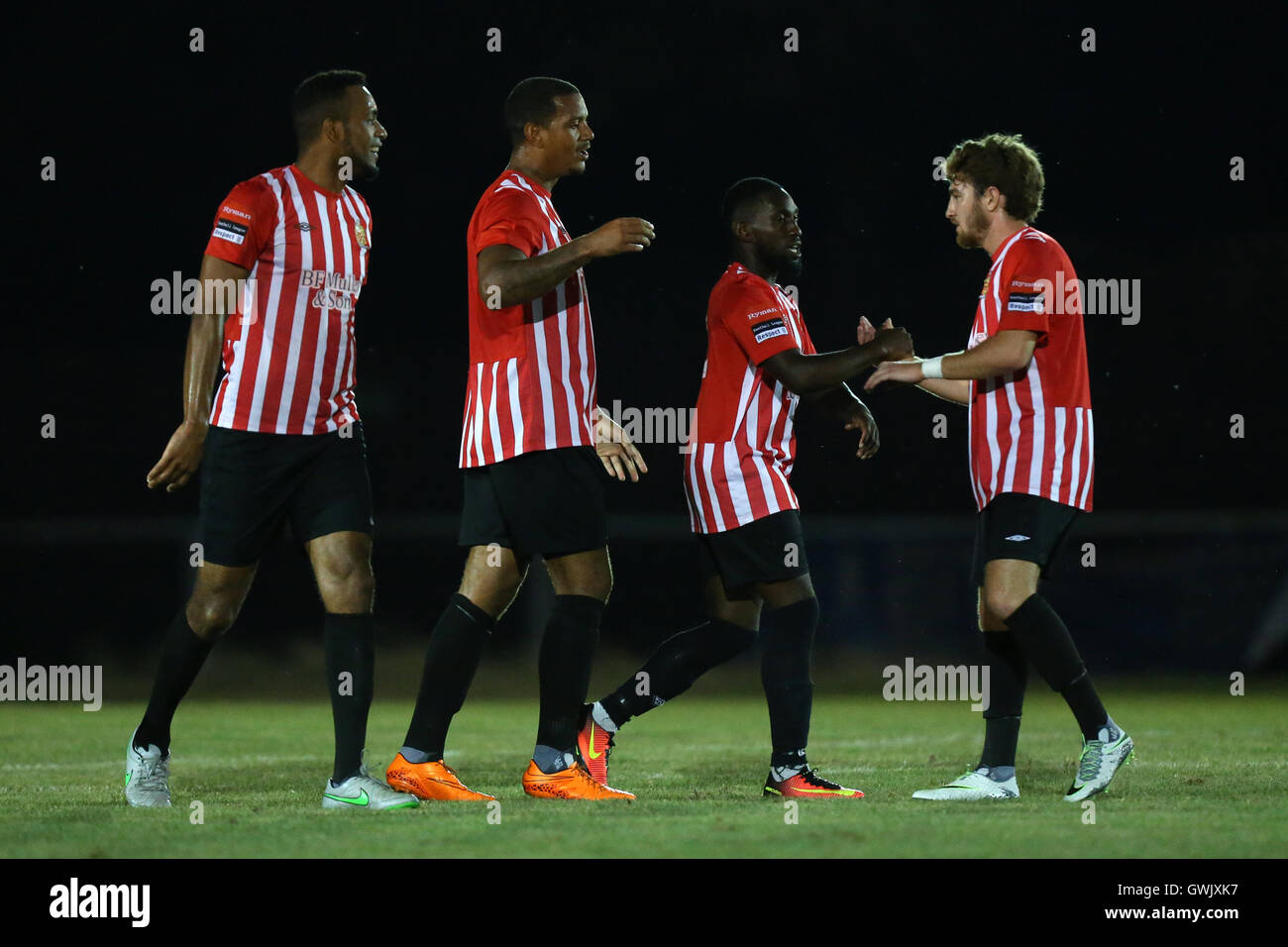 Leon McKenzie of Hornchurch (2nd L) scores the first goal for his team