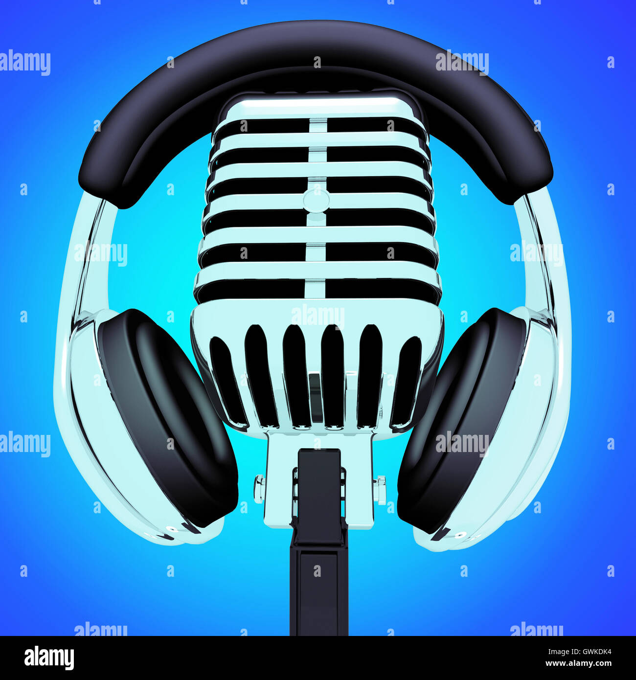 Headphones And Microphone Shows Recording Studio Or Entertainmen Stock Photo