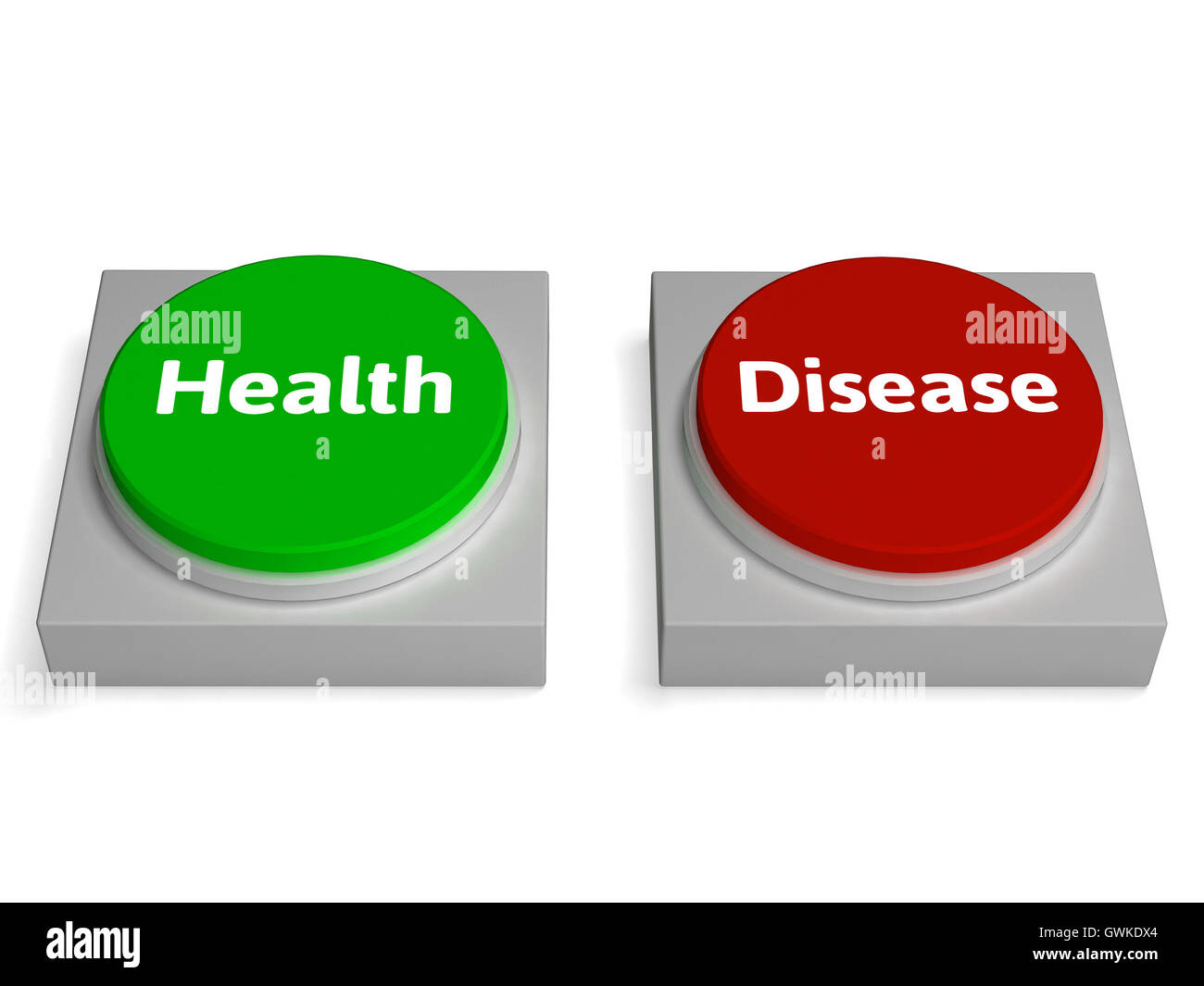 Health Disease Buttons Show Healthy Or Illness Stock Photo