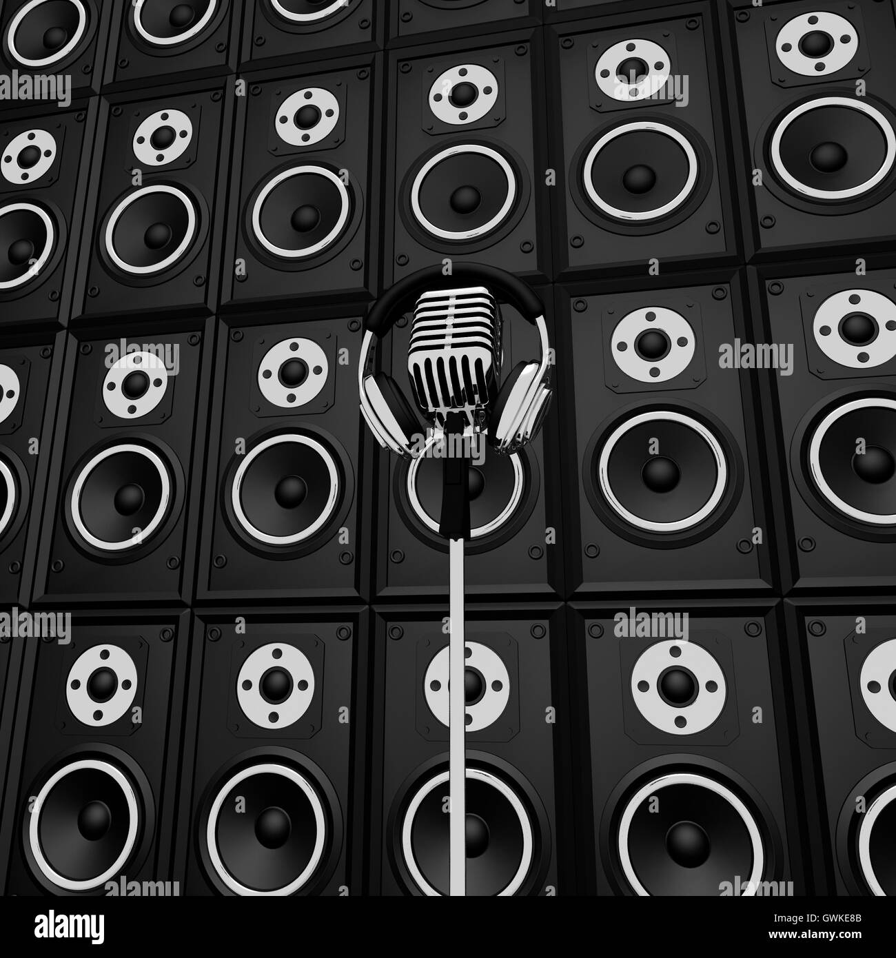 Microphone And Speakers Show Music Performance Concert Or Entert Stock Photo