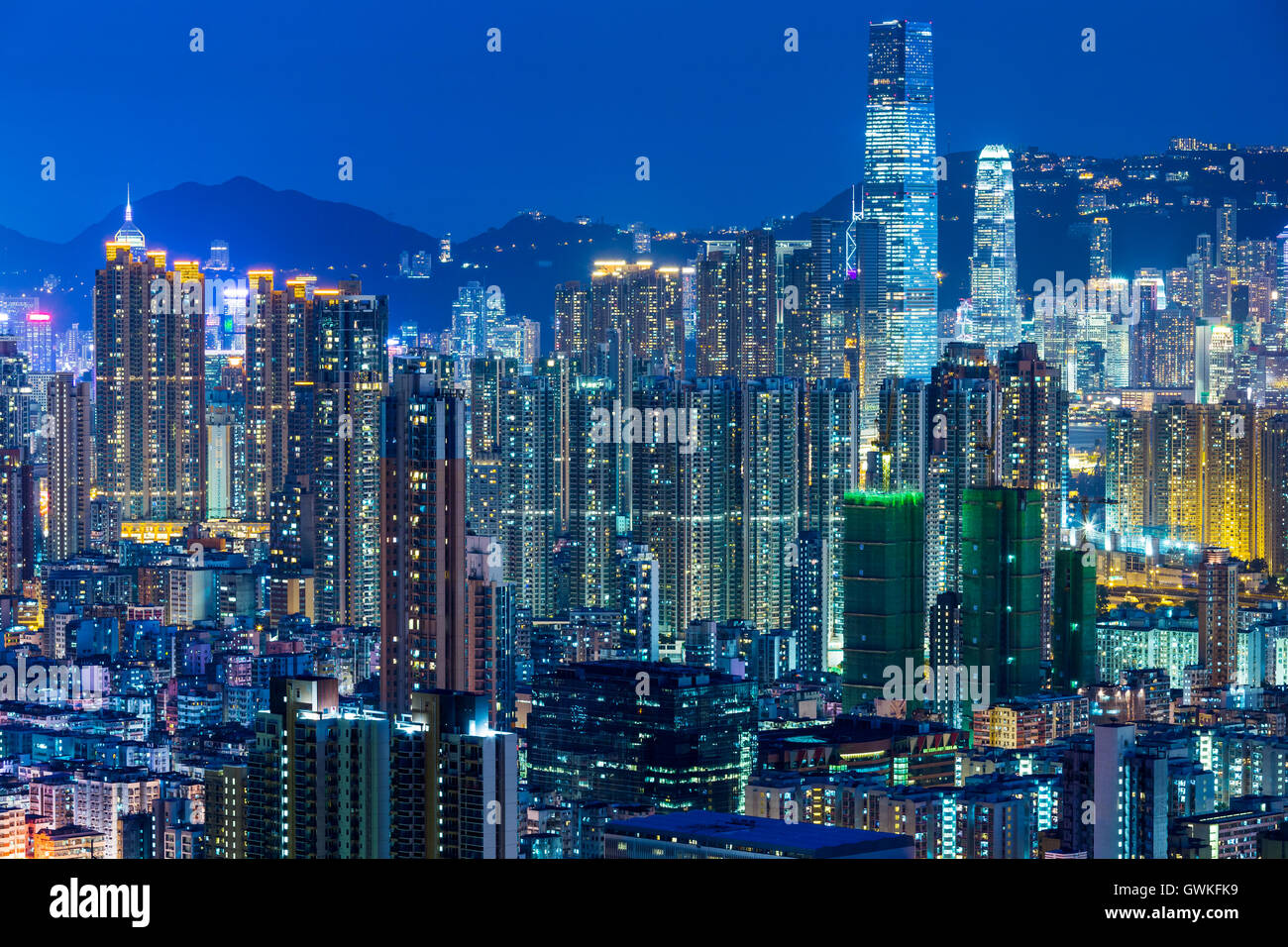 Cityscape in Hong Kong at night Stock Photo - Alamy