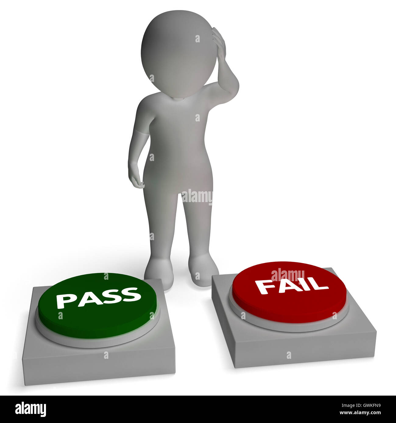 Pass Fail Buttons Shows Passing Or Failing Stock Photo