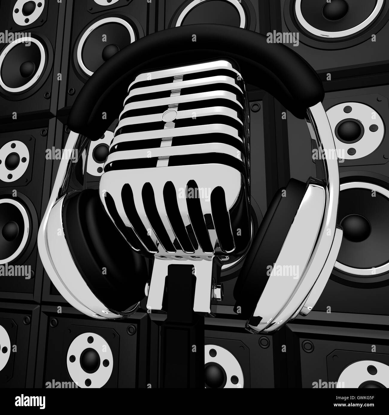 Headphones Microphone And Speakers Show Musician Recording Or En Stock Photo