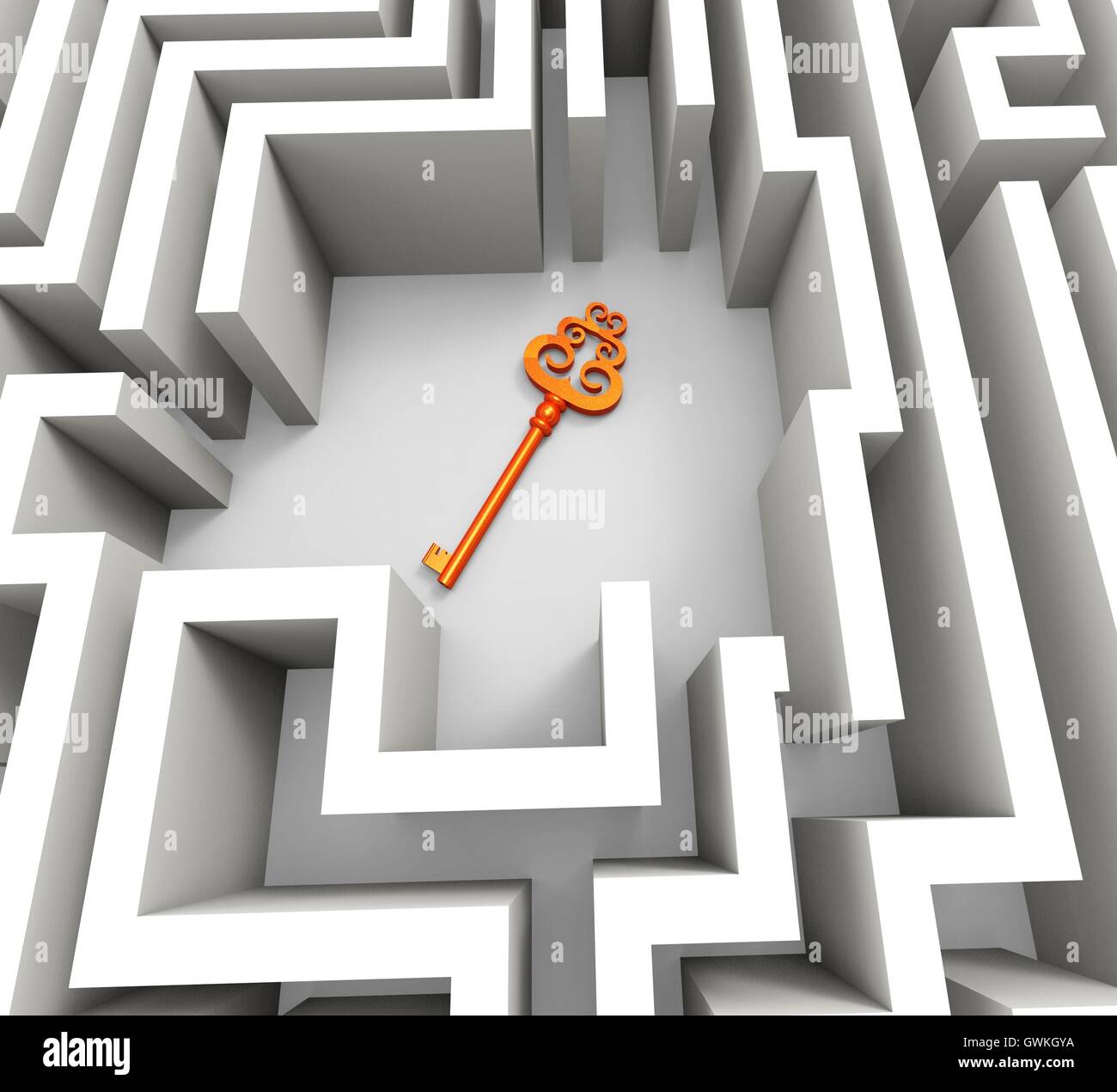 Key In Maze Shows Security Solution Stock Photo