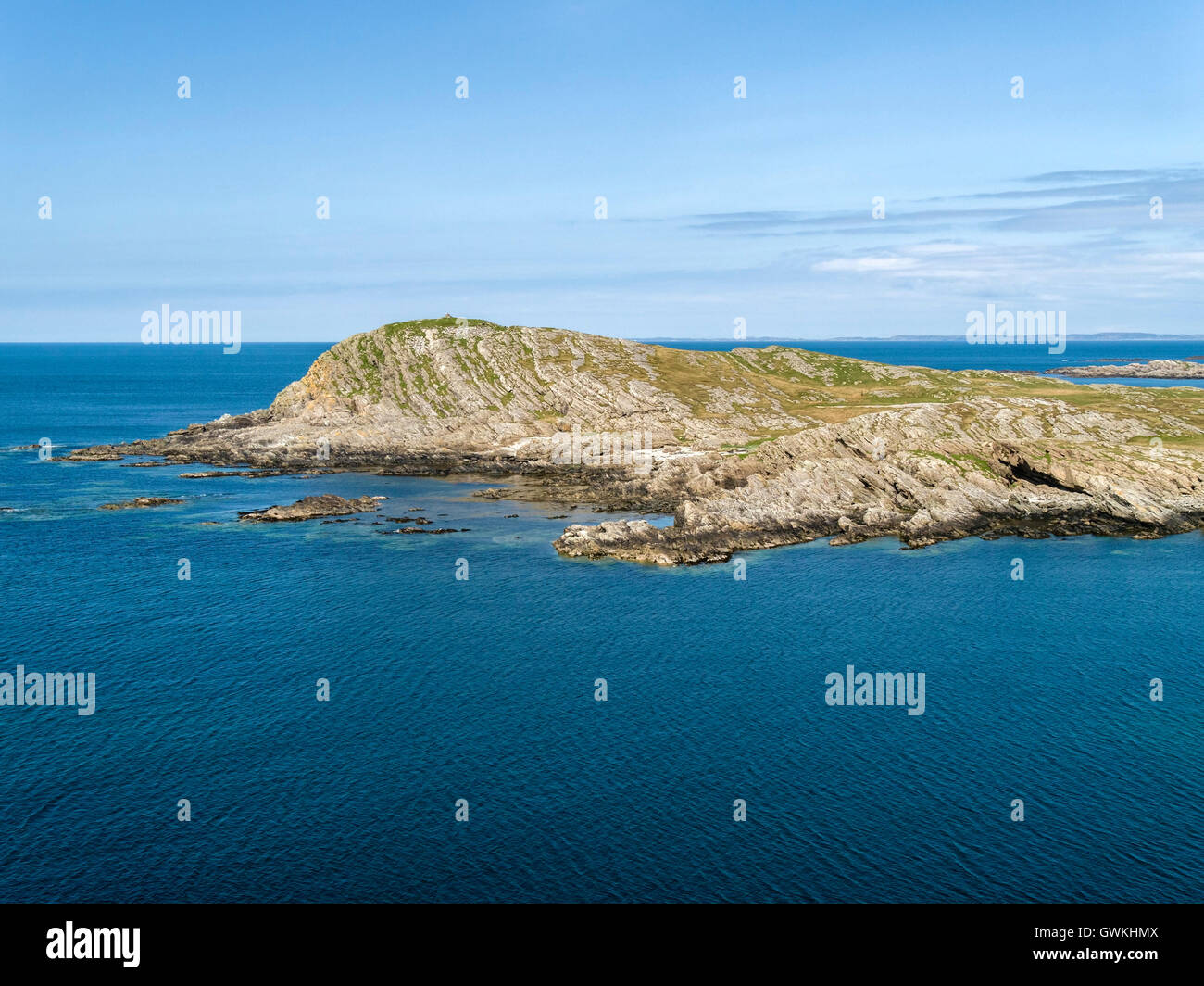 Location of ancient promontory hill fort of Dun Ghallain, Ardskenish, Isle of Colonsay, Scotland, UK. Stock Photo