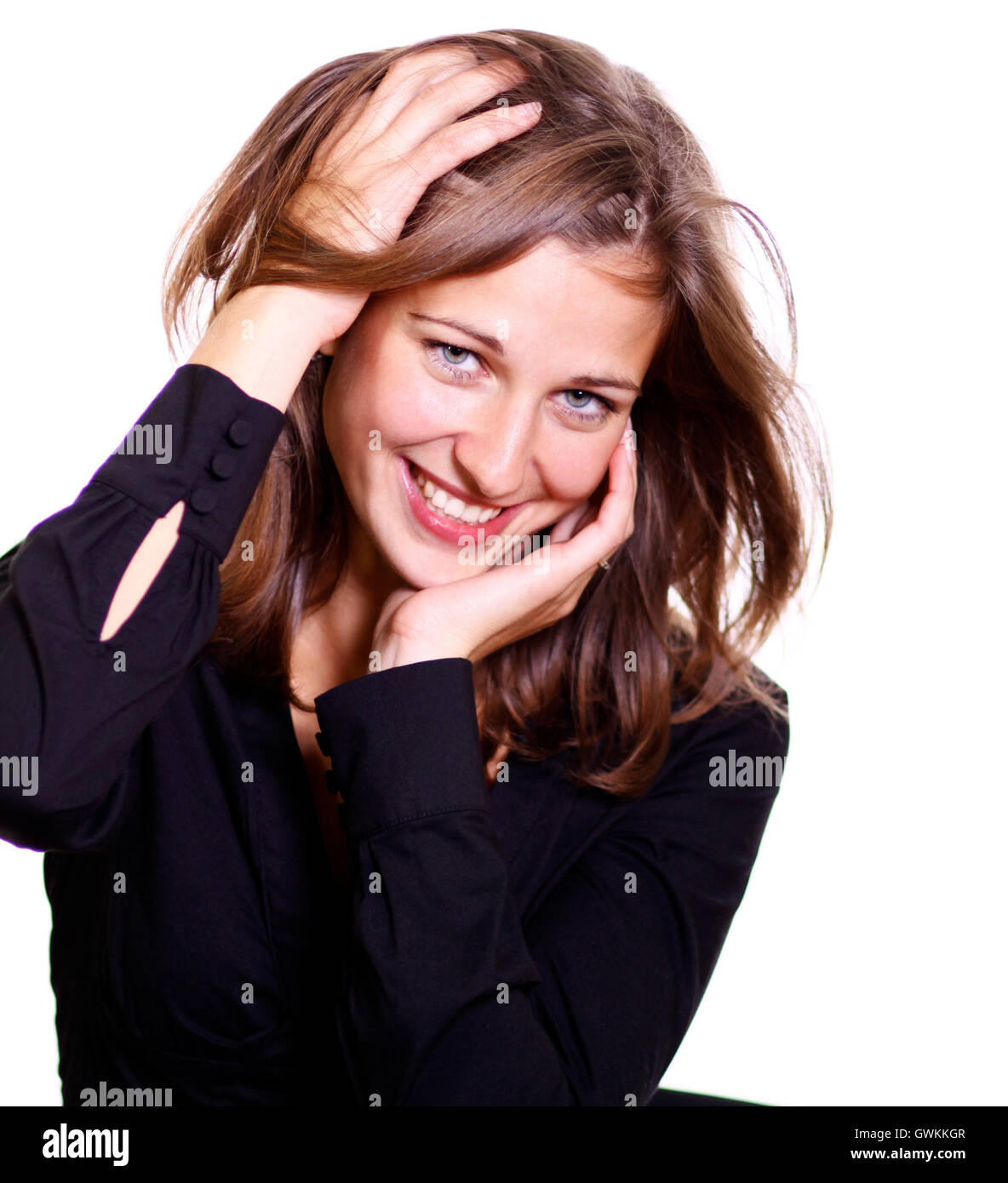 Closeup portrait of a happy young woman Stock Photo - Alamy