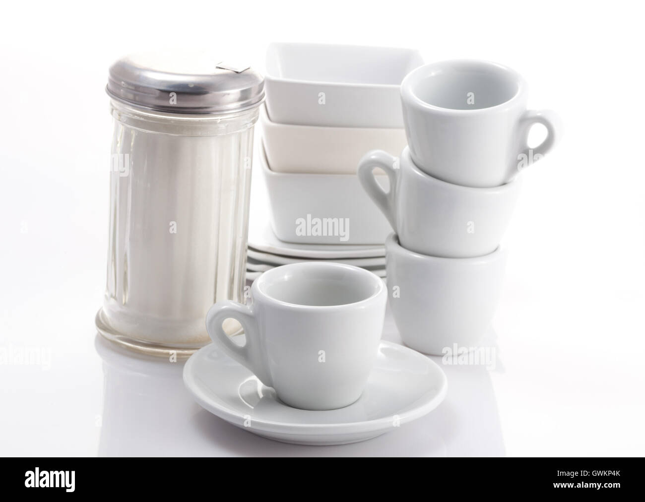 espresso cups and saucers isolated on a white background Stock Photo