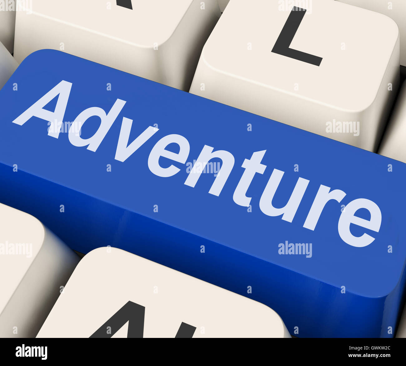 Adventure Key Means Venture Stock Photo