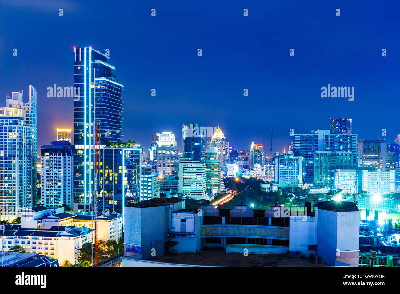 Bangkok skyline at night Stock Photo - Alamy