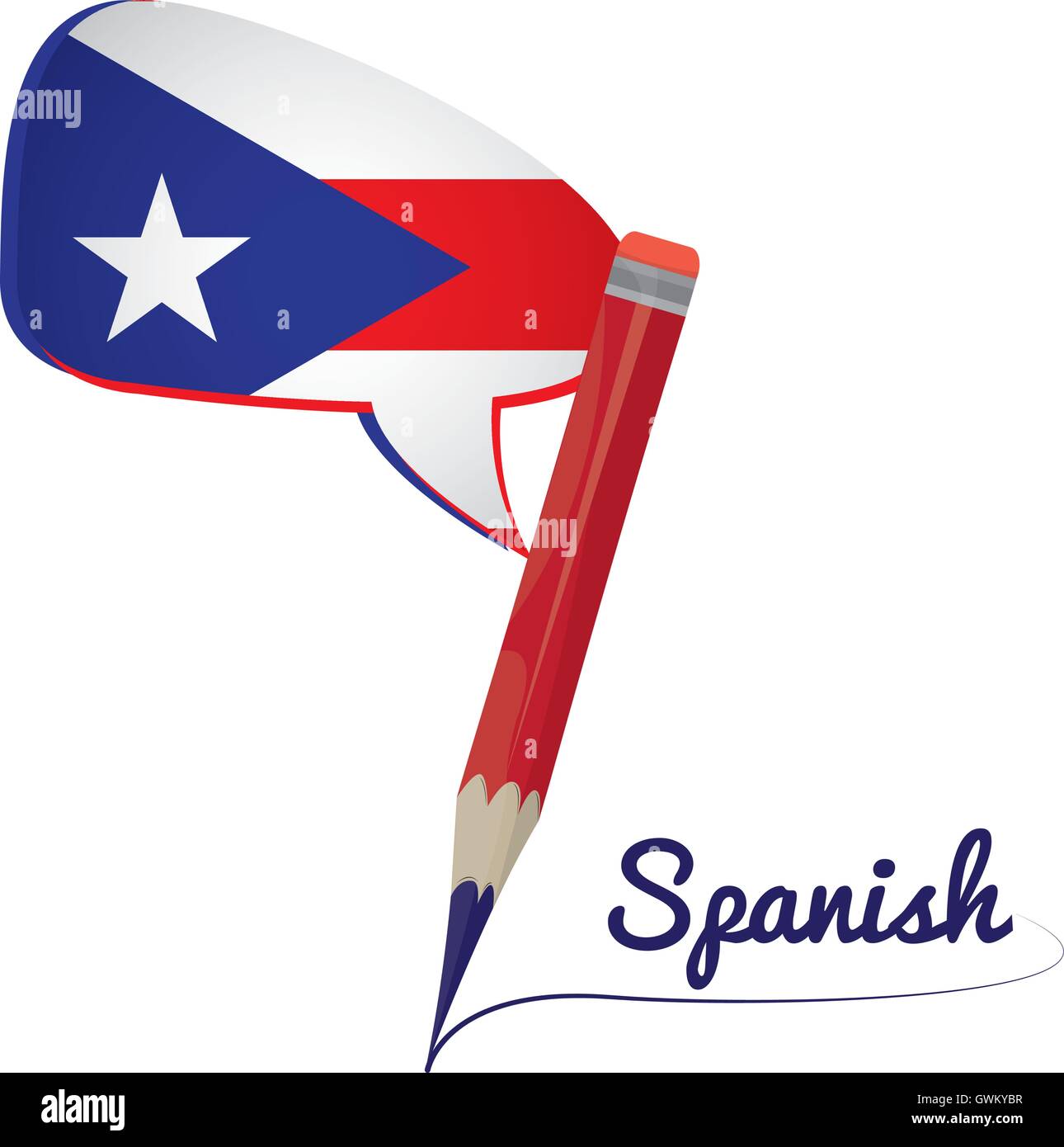 Learn spanish graphic design, Isolated pencil, Vector illustration