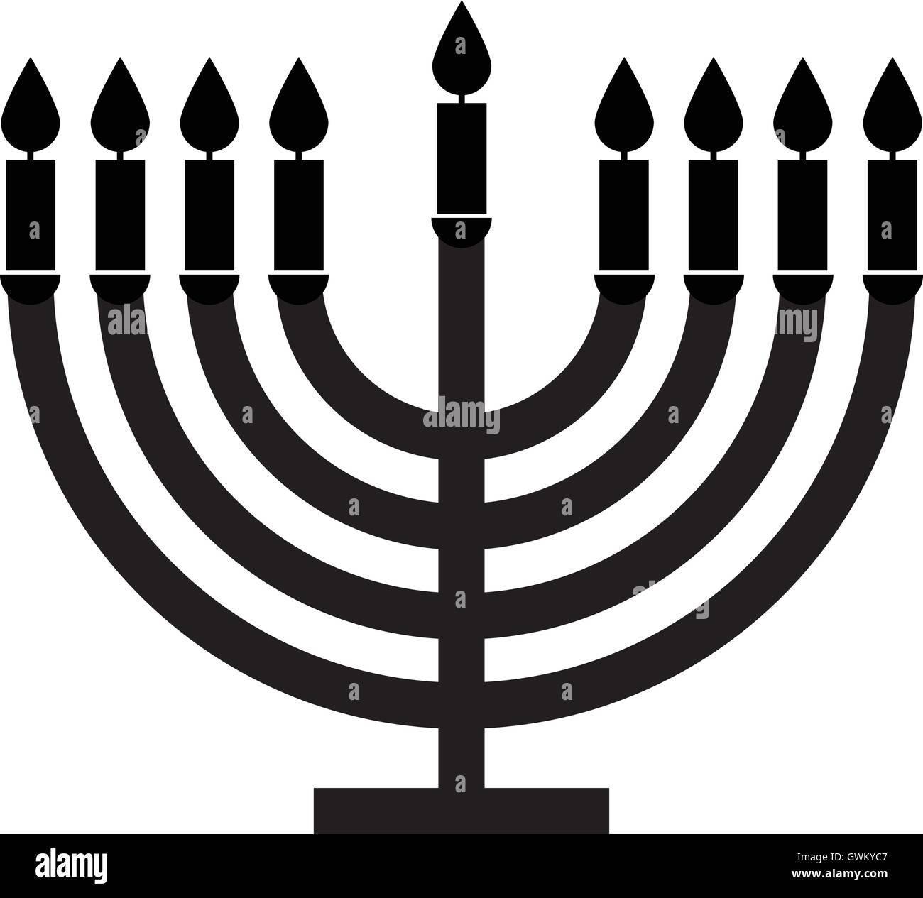 Menorah symbol nine candles , black and white isolated vector illustration. Stock Vector