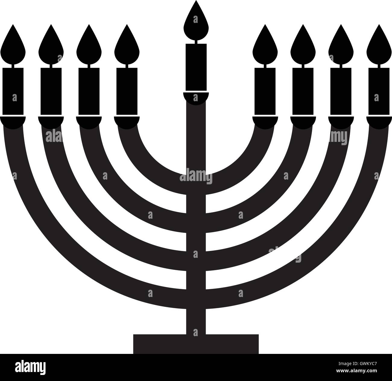 Menorah symbol nine candles , black and white isolated vector