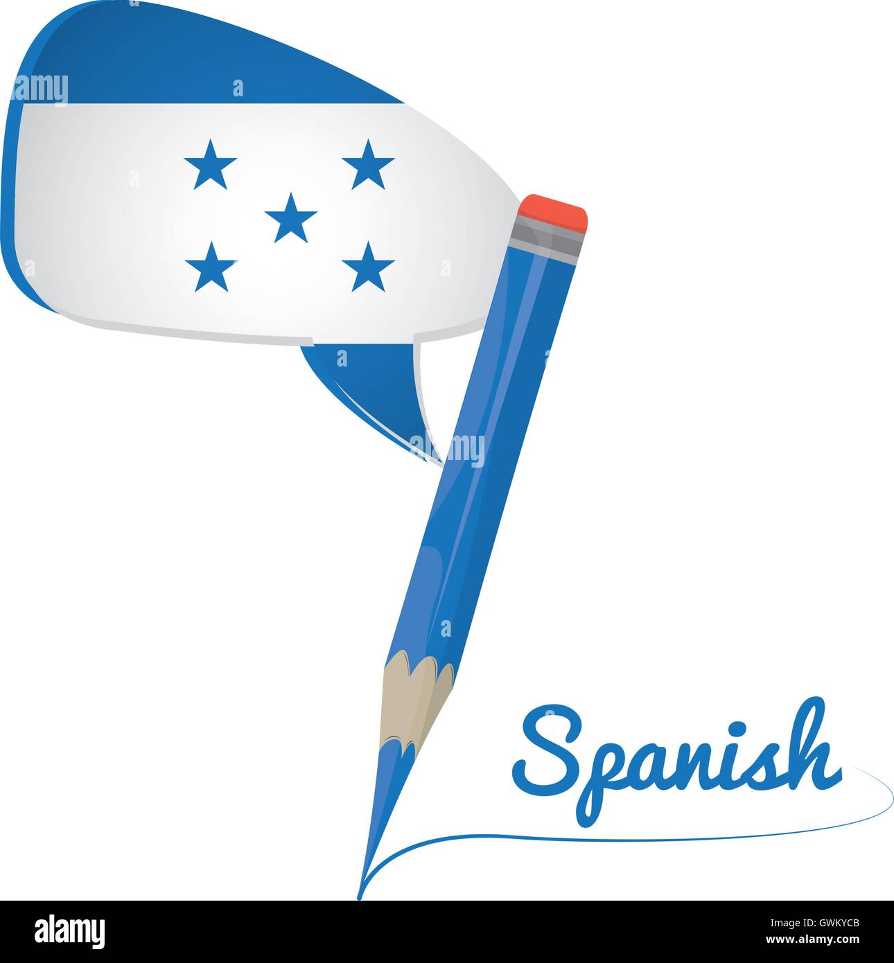 Learn spanish graphic design, Isolated pencil, Vector illustration