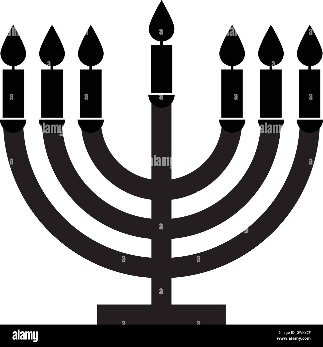 Menorah symbol seven candles , black and white isolated vector illustration Stock Vector