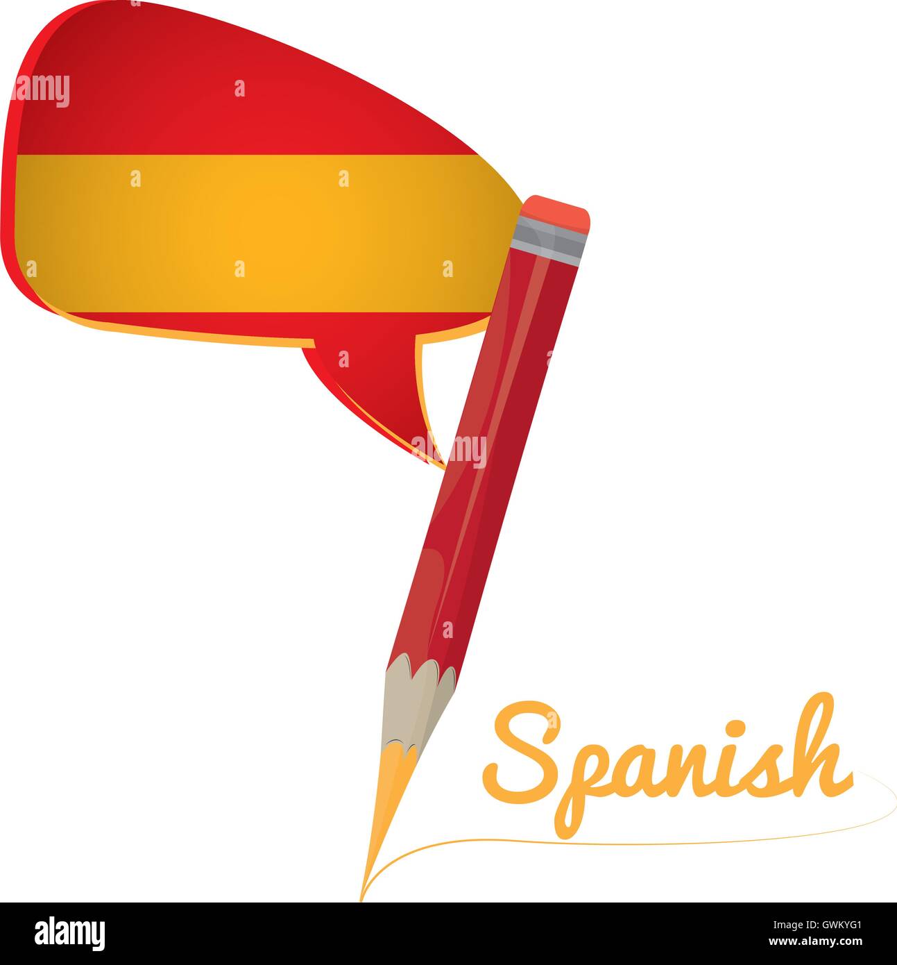 Learn spanish graphic design, Isolated pencil, Vector illustration