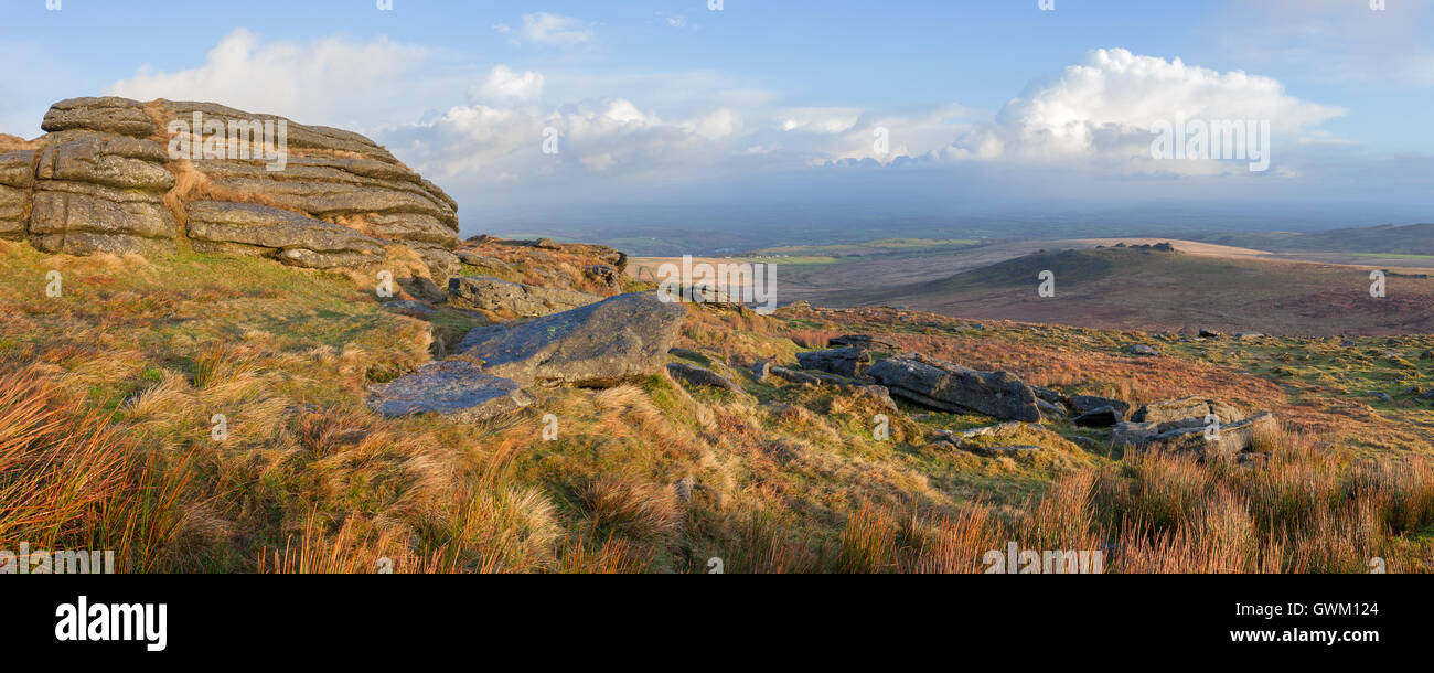 panoramic view from yes tor dartmoor Stock Photo