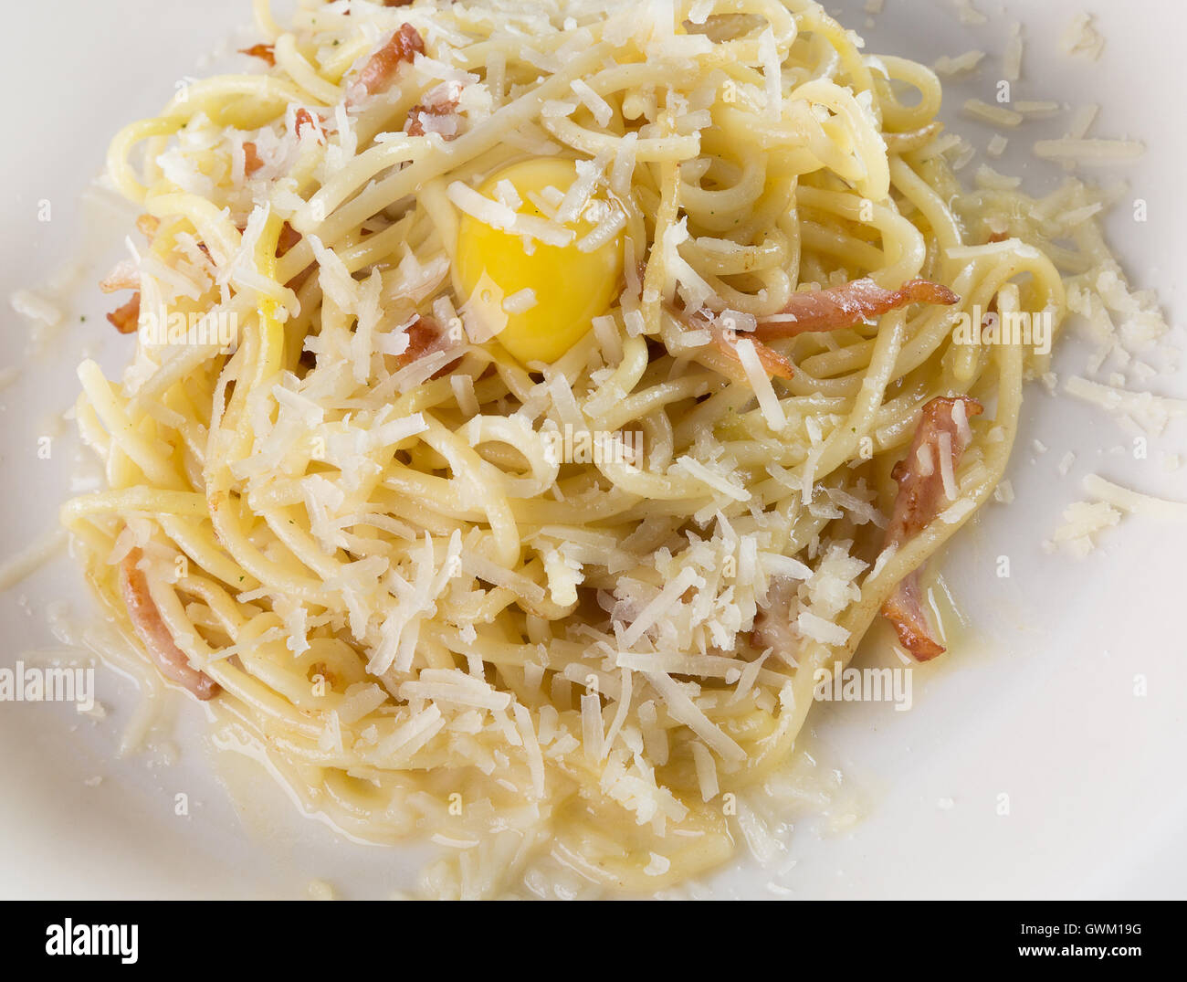 close up of pasta with egg. Stock Photo