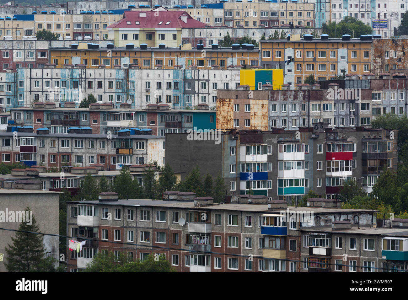 Aerial view of Petropavlovsk-Kamchatsky cityscape. Far East, Russia Stock Photo