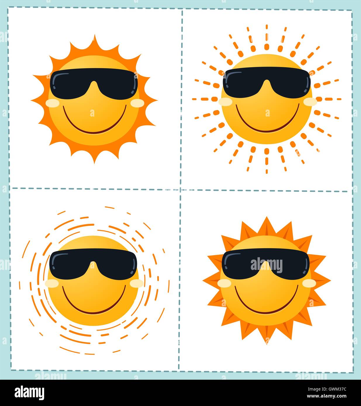 collection of 4 orange sun icons for summer season Stock Vector Image ...