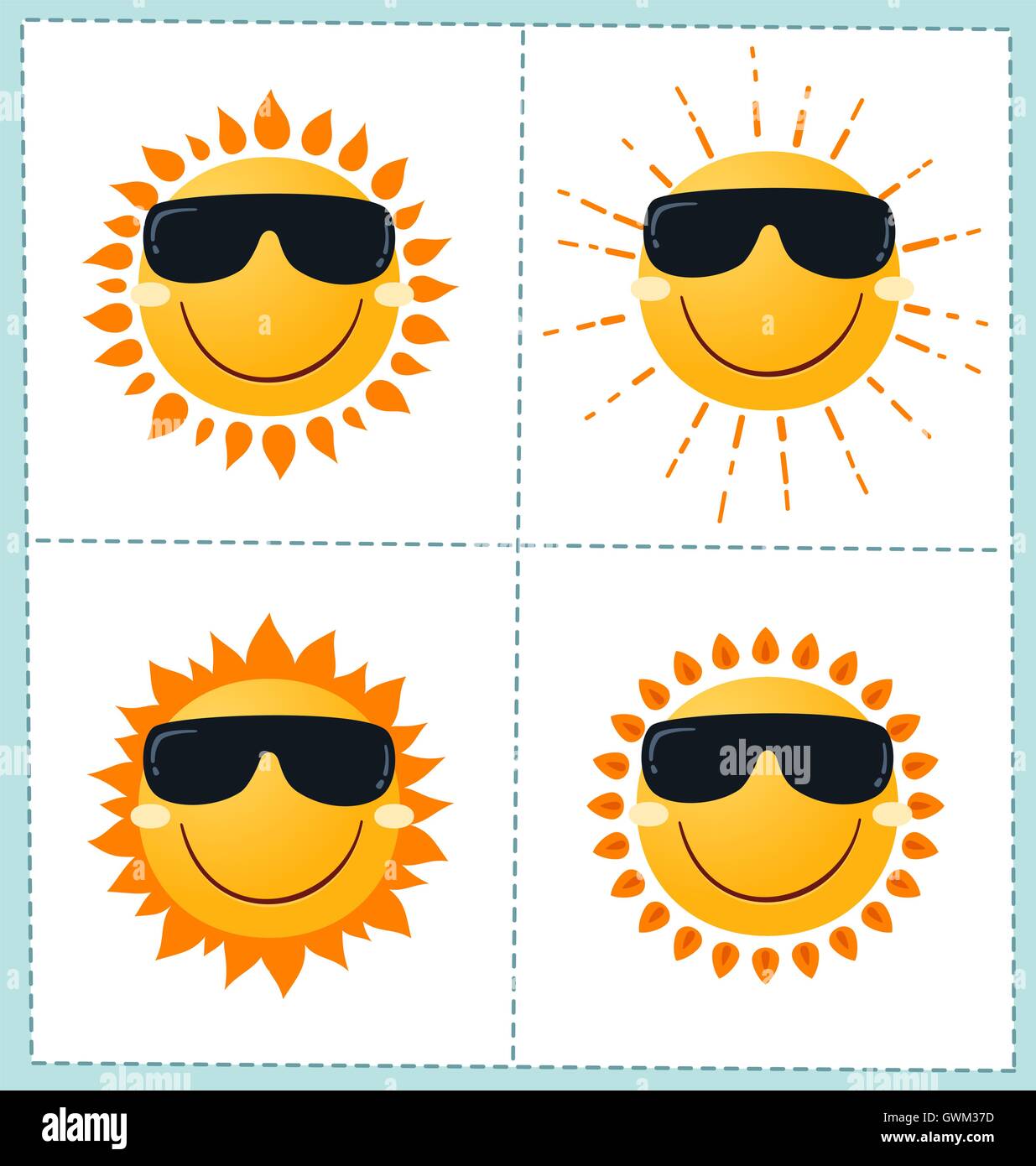 collection of 4 orange sun icons for summer season Stock Vector Image ...