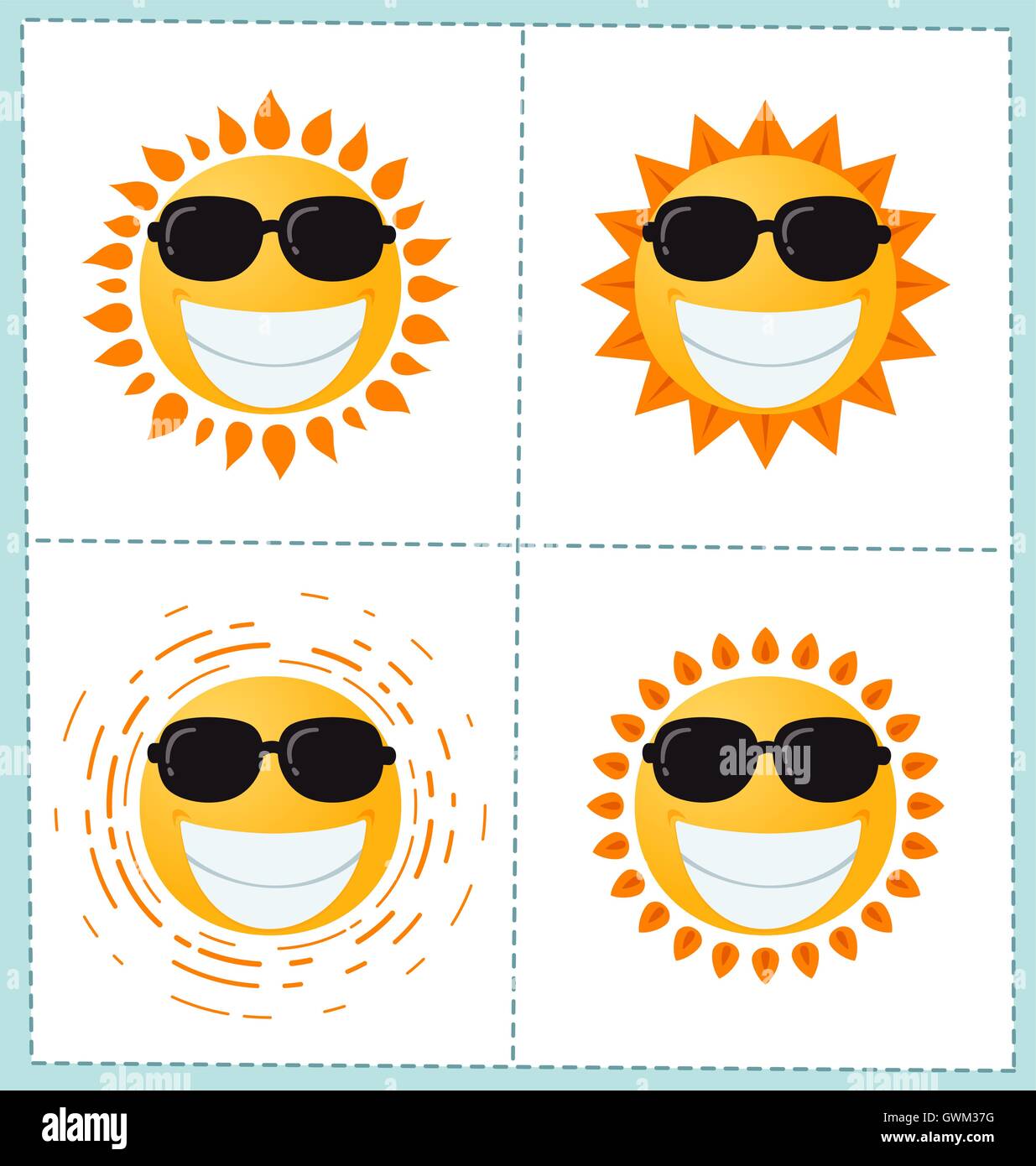 collection of 4 orange sun icons for summer season Stock Vector Image ...