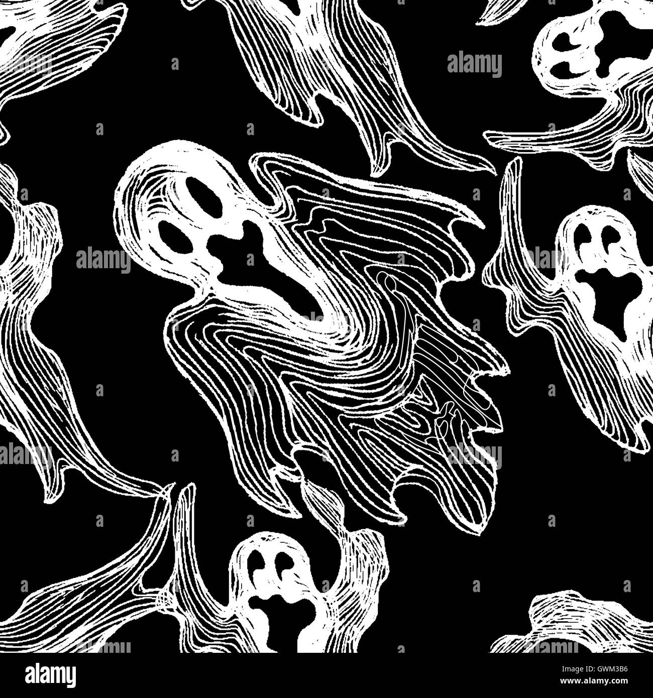 Ghost seamless pattern in black and white. Stock Photo