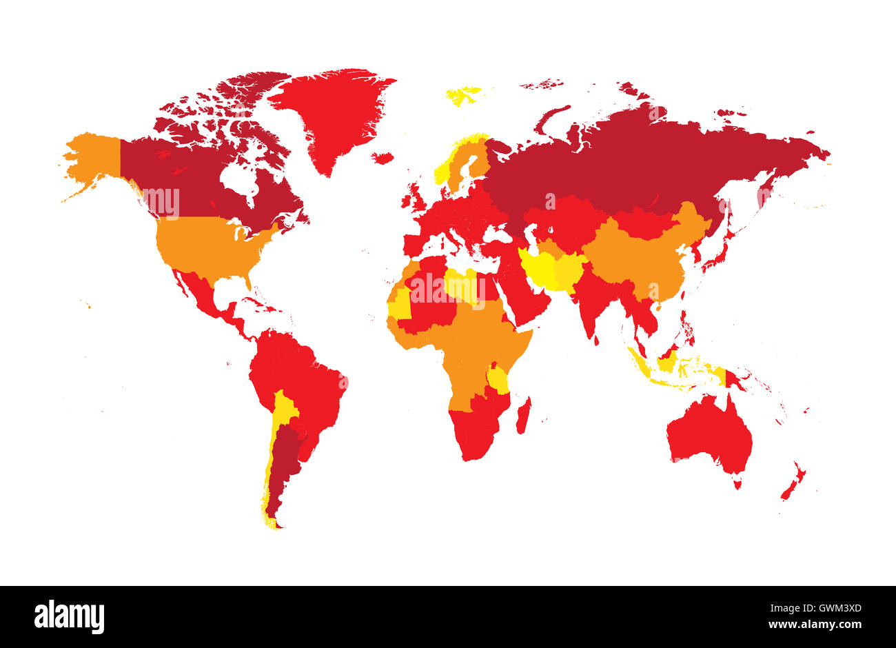 world map vector flat with countries red color Stock Photo - Alamy