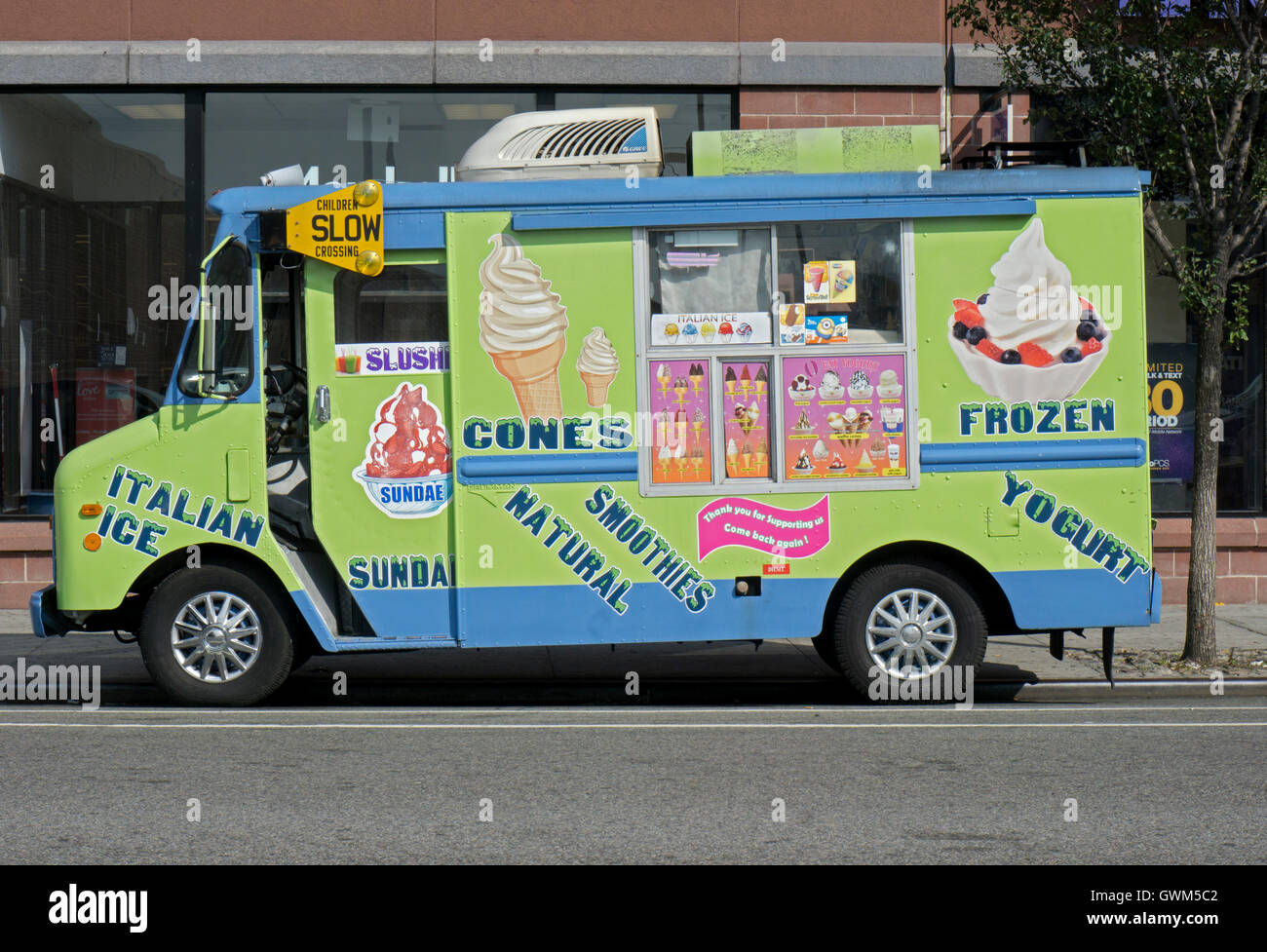 A colorful ice cream truck in Astoria, Queens, New York City. Stock Photo