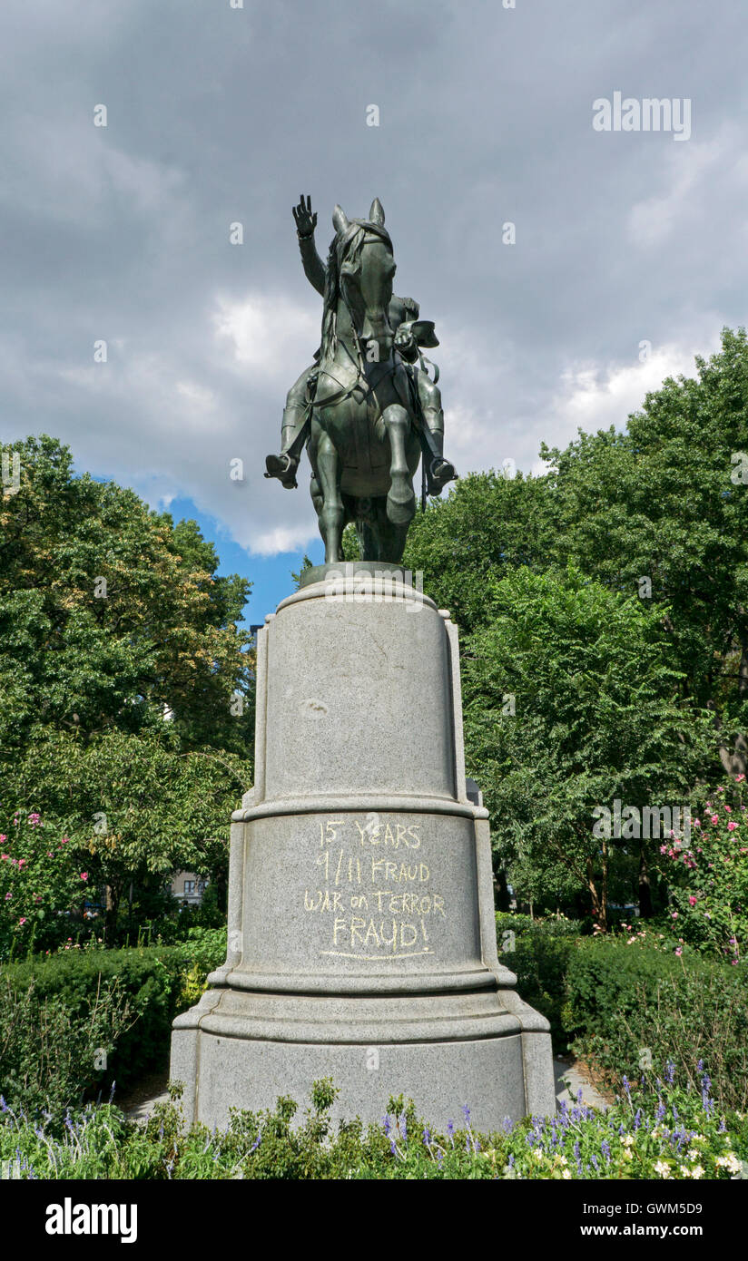 Washington Statue in Union Square Park in Manhattan marked with