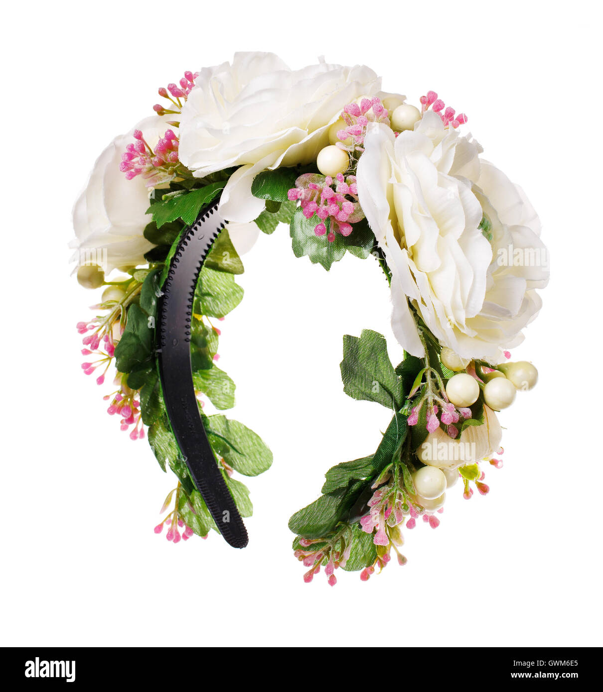 Hair accessories. Artificial flowers hoop. Beauty and Fashion. isolated on white Stock Photo