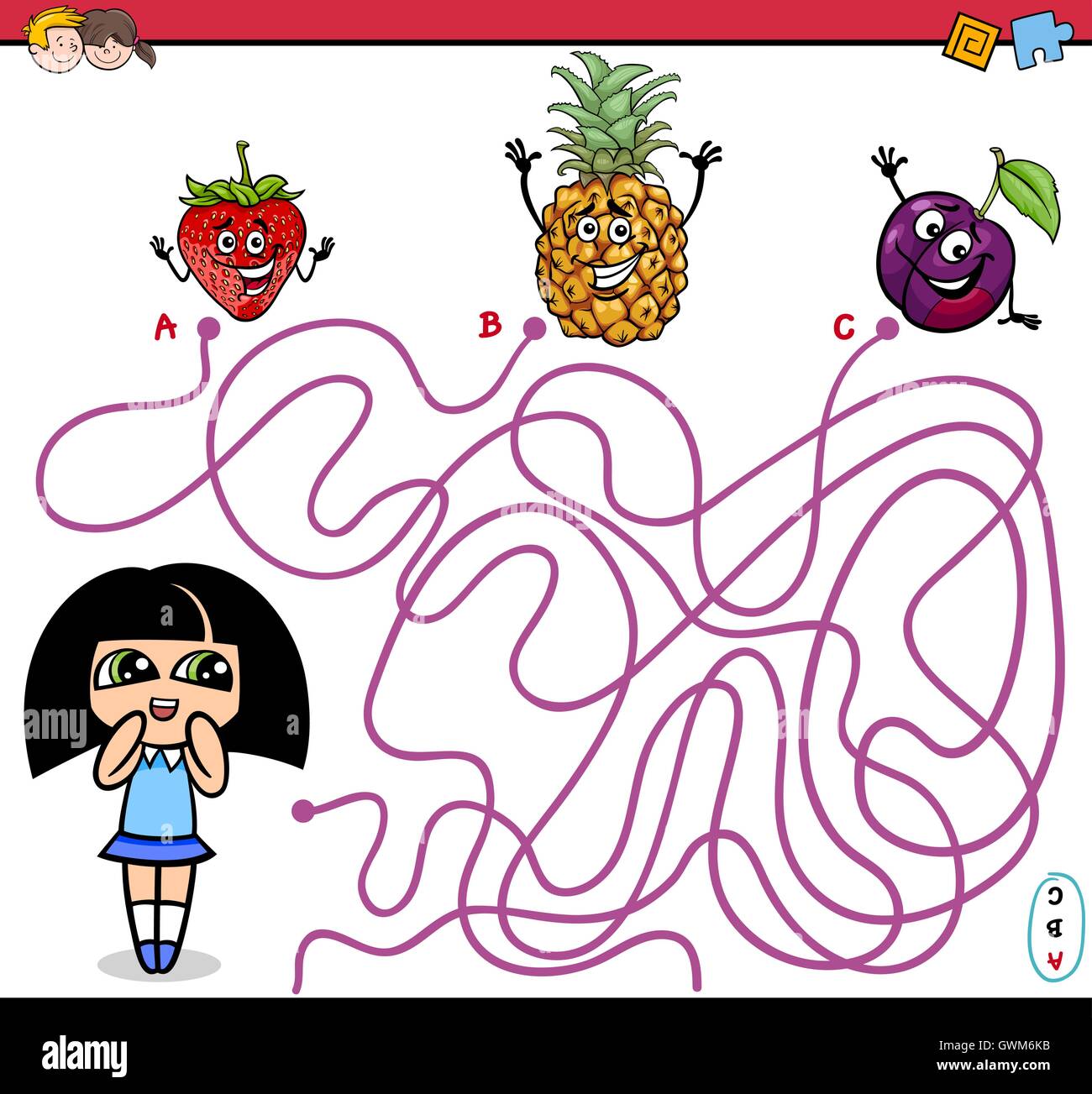Cartoon Illustration of Educational Paths or Maze Puzzle Activity with ...