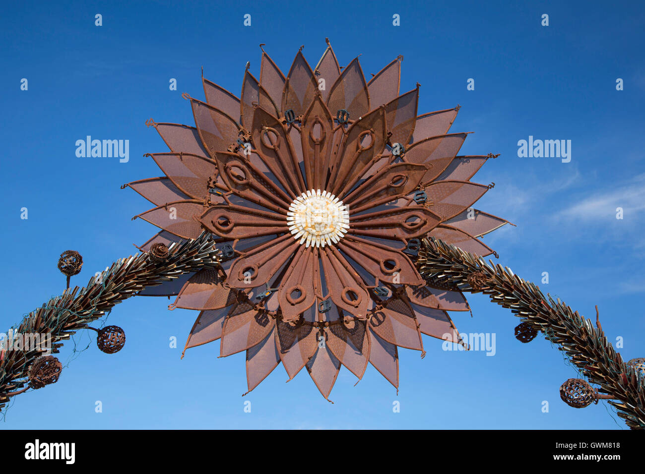 Art flower arch, Gerlach, Nevada Stock Photo