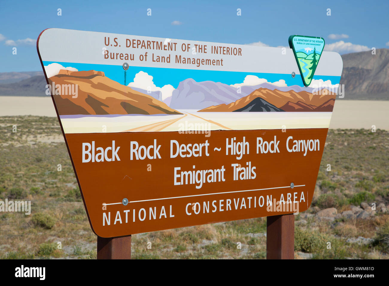 Entrance sign, Black Rock Desert High Rock Canyon Emigrant Trails National Conservation Area, Nevada Stock Photo