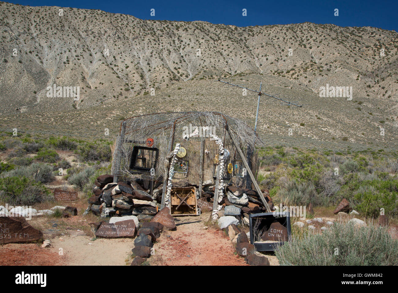 The Desert Broadcasting System sculpture, Guru Road, Gerlach, Nevada Stock Photo