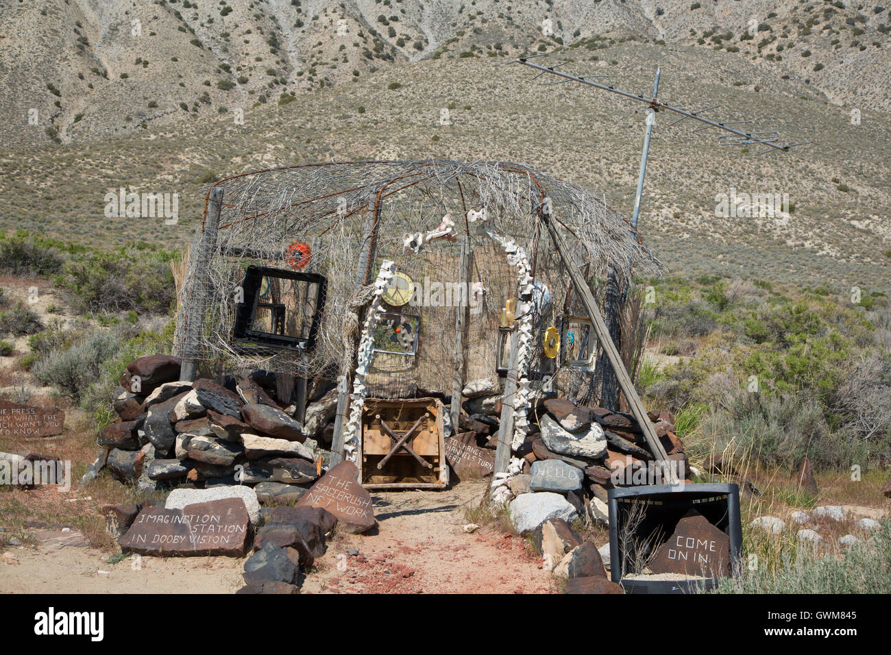 The Desert Broadcasting System sculpture, Guru Road, Gerlach, Nevada Stock Photo