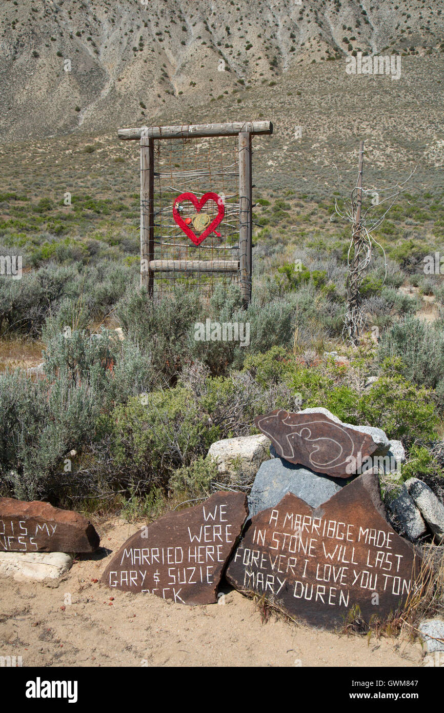 The Black Rock Hitching Post Wedding Chapel sculpture, Guru Road, Gerlach, Nevada Stock Photo