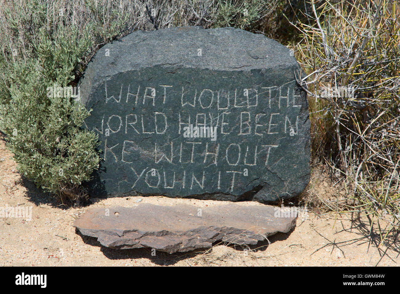 Guru folk saying rock, Guru Road, Gerlach, Nevada Stock Photo