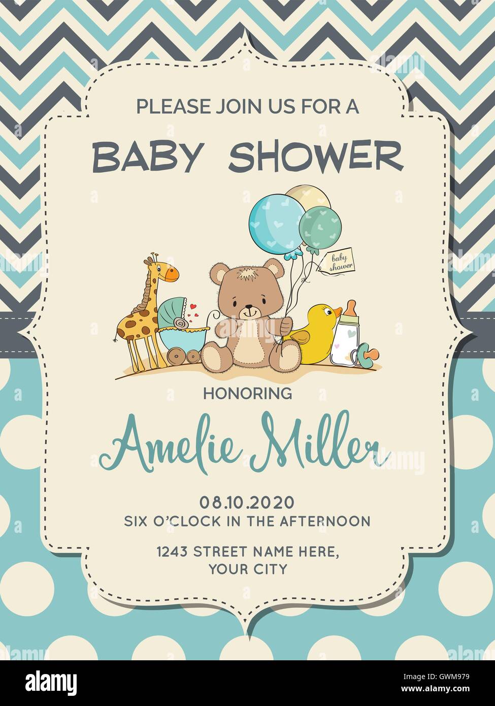 Beautiful baby boy shower card with toys Stock Vector Image & Art Alamy