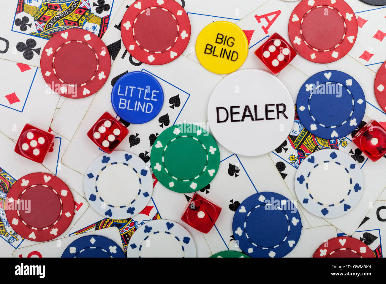 Poker chips,dice and playing cards Stock Photo Alamy