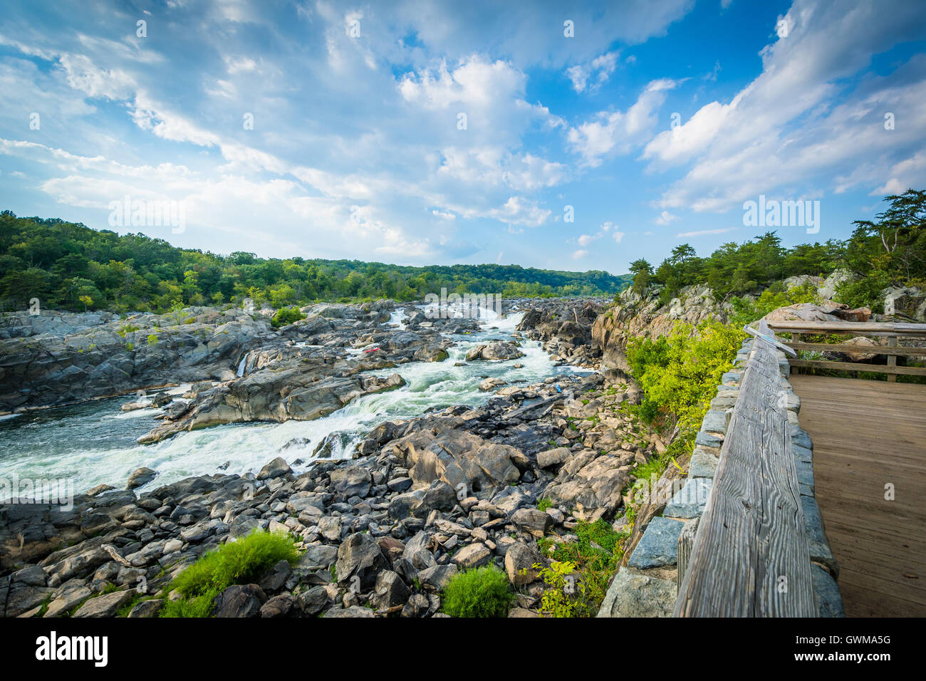 Rapids in the Potomac River at Great Falls, seen from Olmsted Island at Chesapeake & Ohio Canal National Historical Park, Maryla Stock Photo