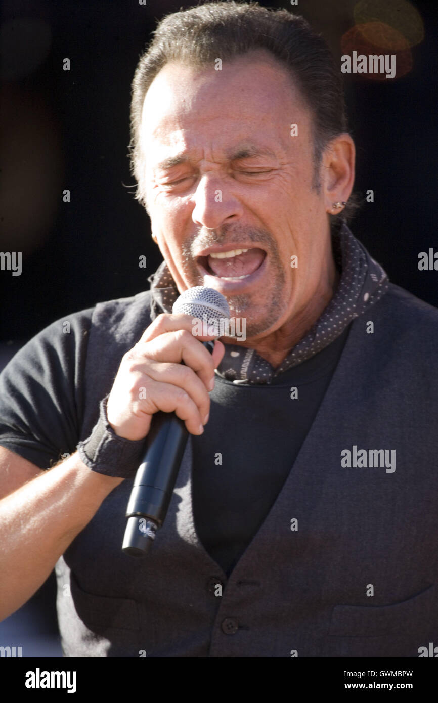 Bruce Springsteen performing live in concert at Hampden Park Stadium in
