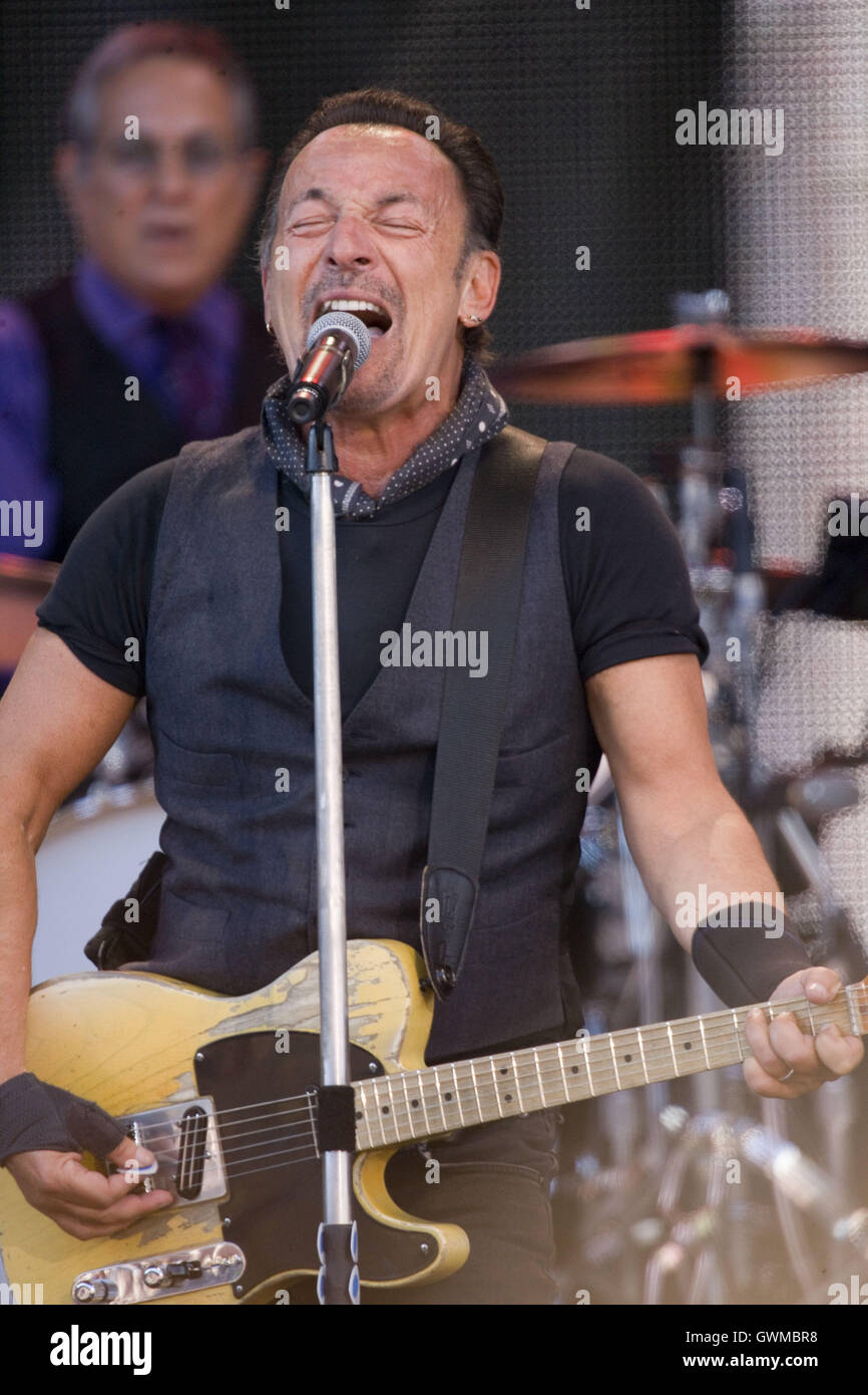 Bruce Springsteen performing live in concert at Hampden Park Stadium in