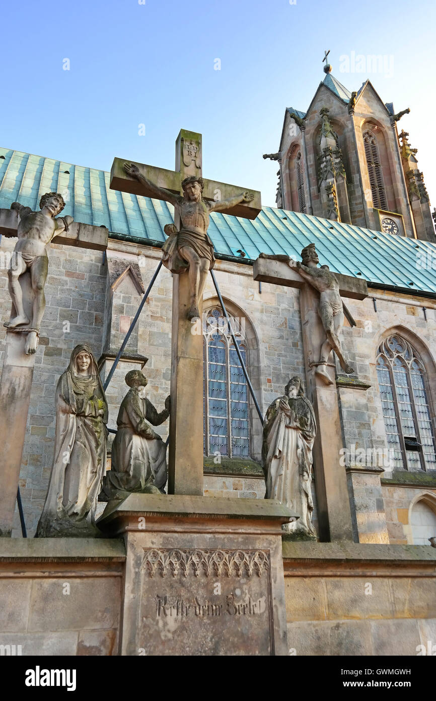 Religious statues near the Sankt Vituskirche in Meppen, Germany Stock