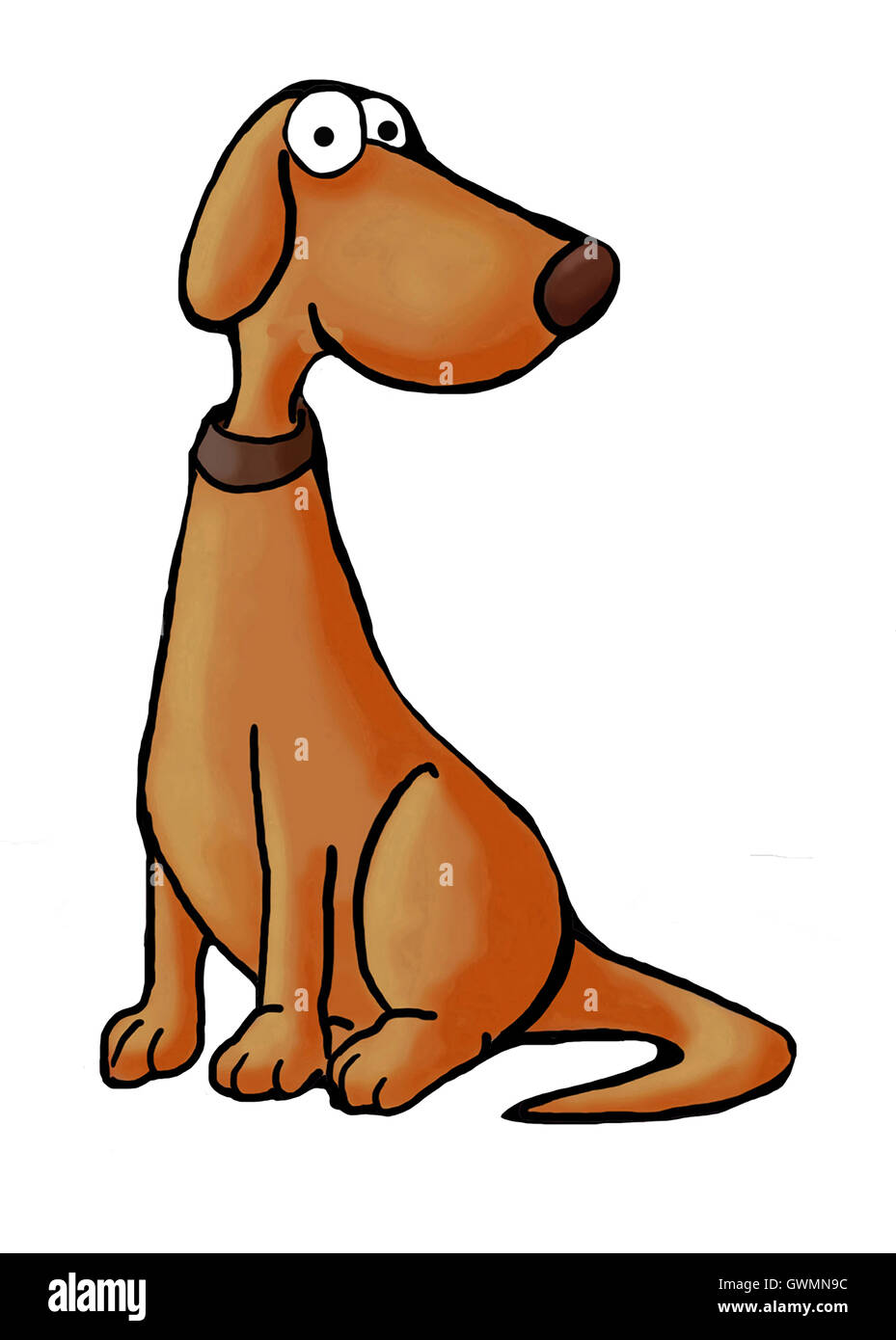 Color illustration of a brown dog sitting and looking at the viewer ...