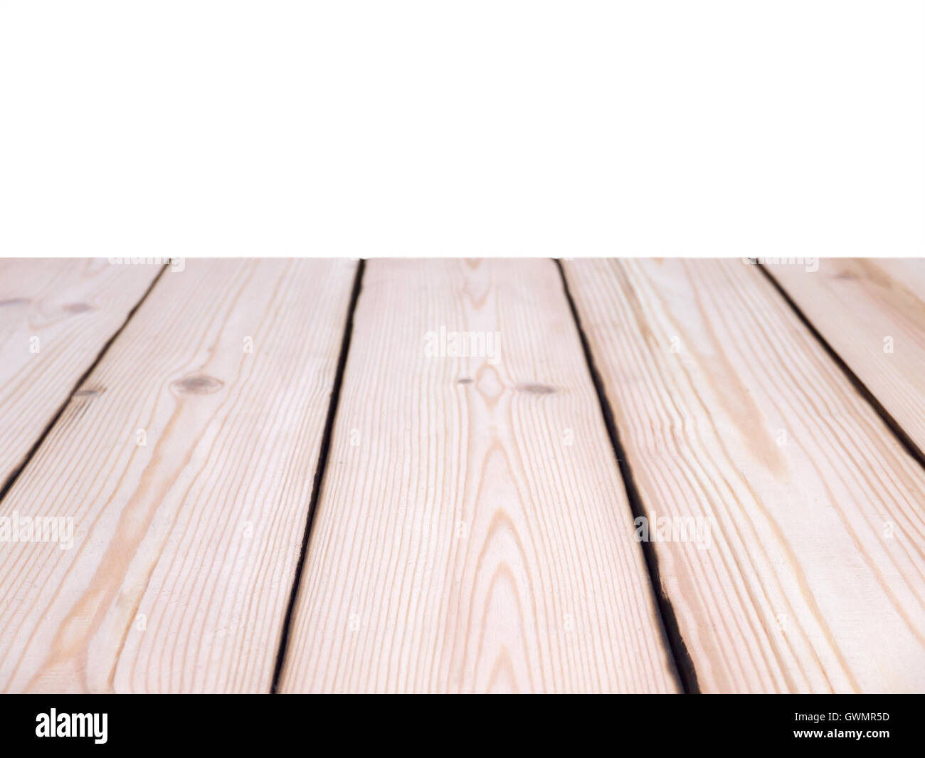 Rough planed pine planks perspective background isolated on white Stock Photo