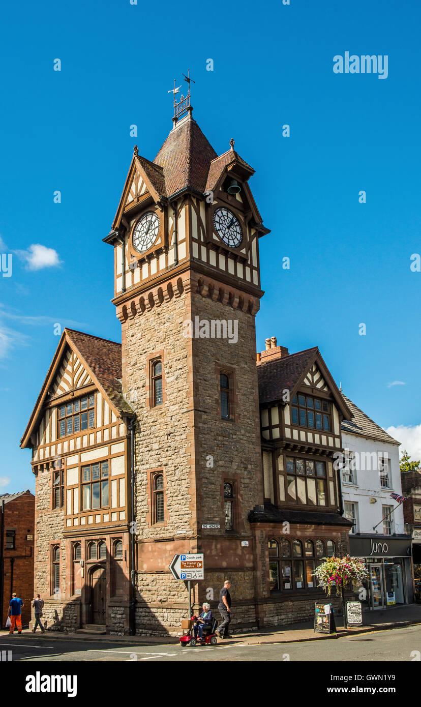 The Barrett Browning Memorial Clock Tower in Ledbury, Herefordshire, designed by Brightwell Binyon, Stock Photo